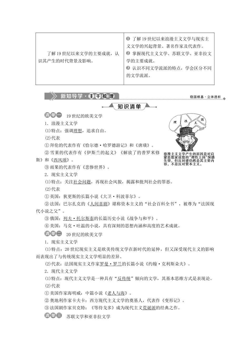 高中历史 第八单元 19世纪以来的世界文学艺术 第22课 多姿多彩的世界文学学案 北师大版必修3-北师大版高一必修3历史学案_第2页