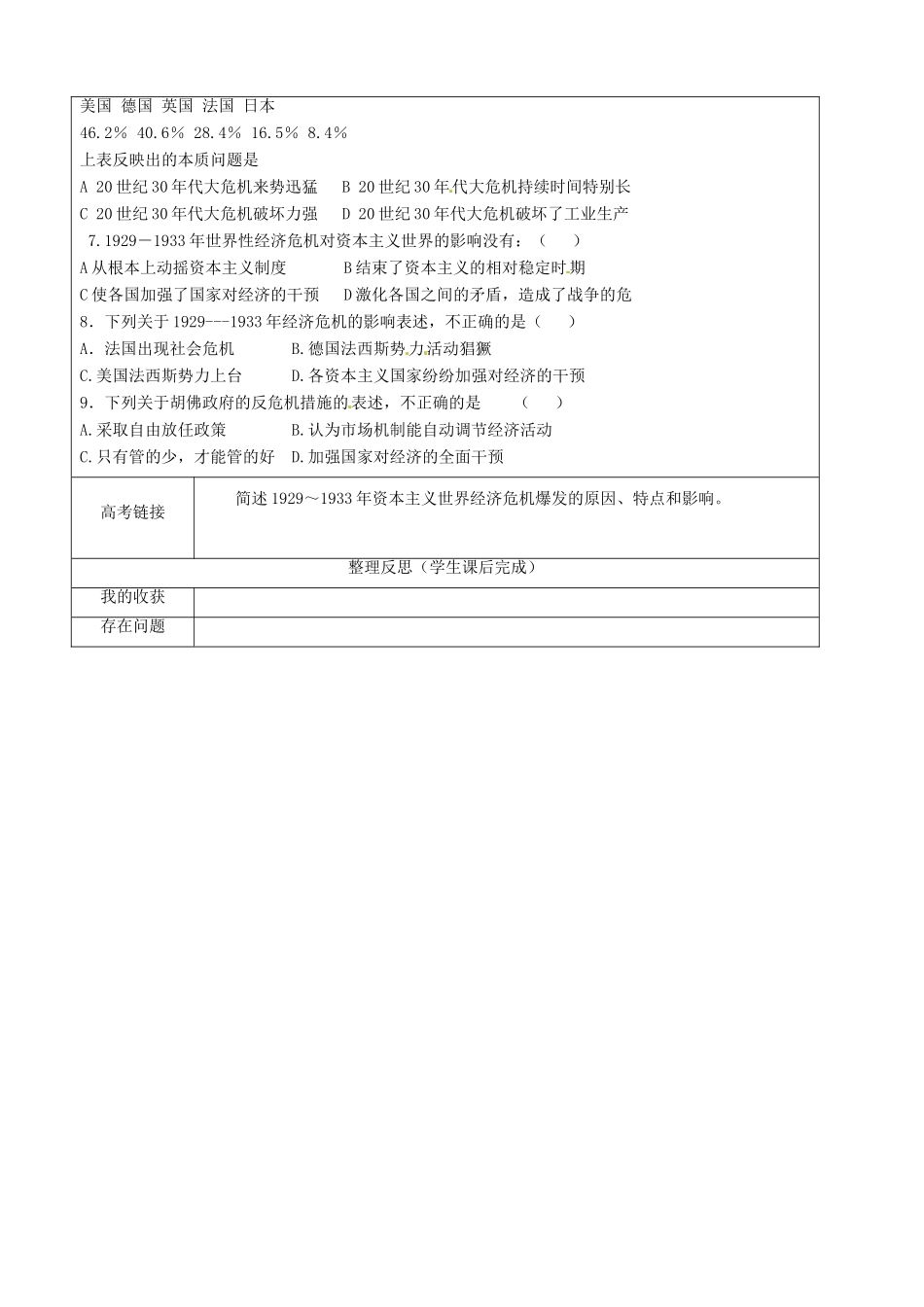 陕西省澄城王庄中学高一历史《空前严重的资本主义世界经济危机》学案 _第3页