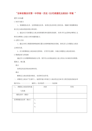 吉林省集安市第一中学高一历史《古代希腊民主政治》学案 