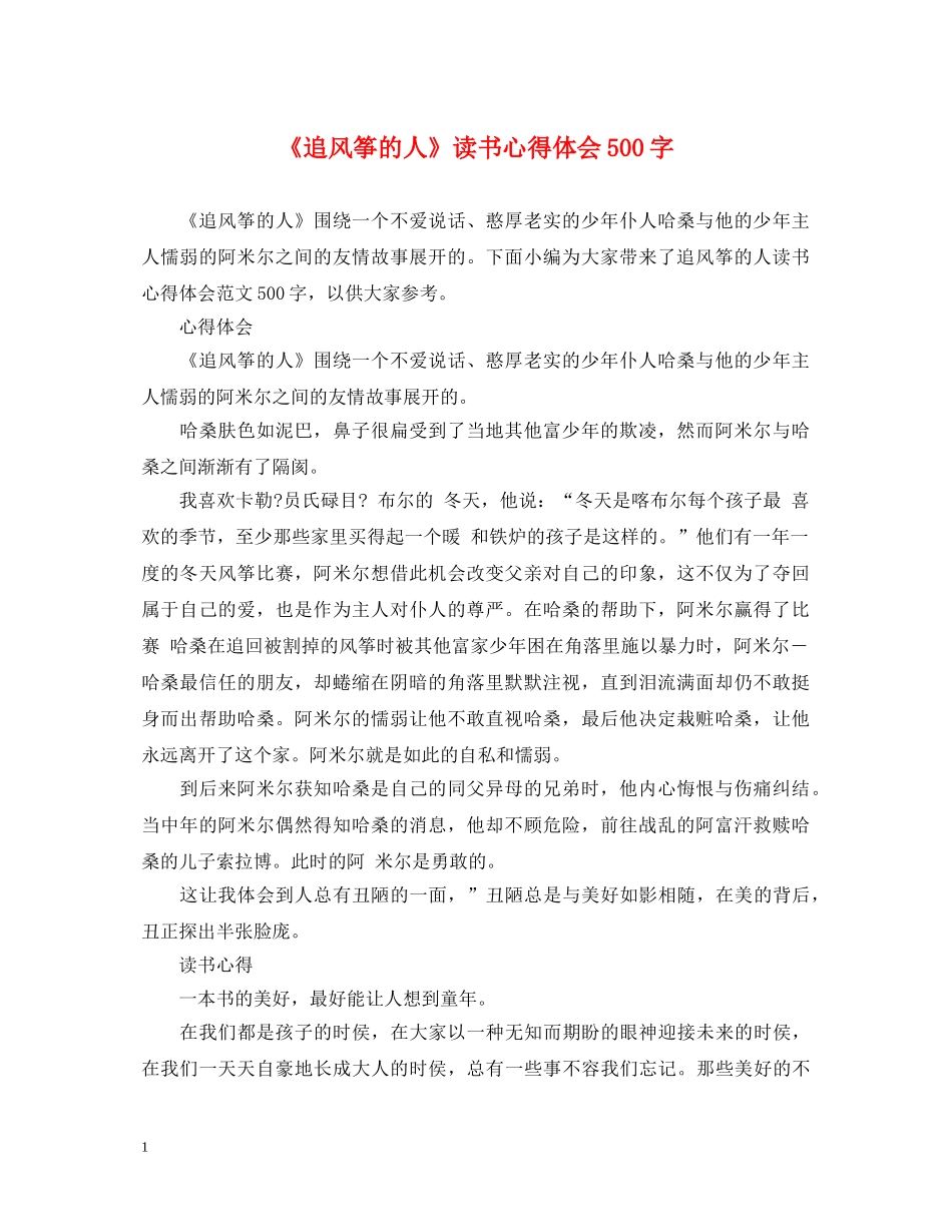 《追风筝的人》读书心得体会500字 _第1页