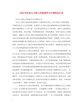 20XX年社会主义核心价值观学习心得体会汇总 