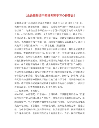 [全县基层团干部培训班学习心得体会] 