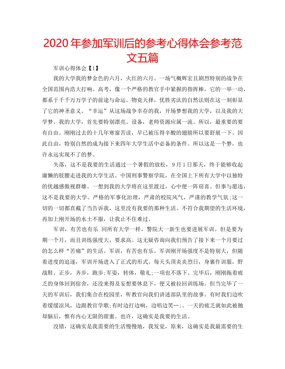 2024年参加军训后的参考心得体会参考范文五篇 _第1页
