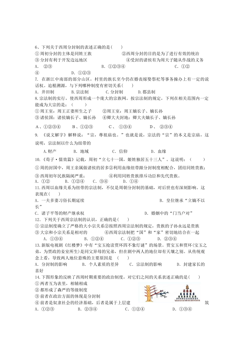 山东省高密市第三中学高考历史一轮复习 第1课 夏商制度与西周封建学案 新人教版_第2页