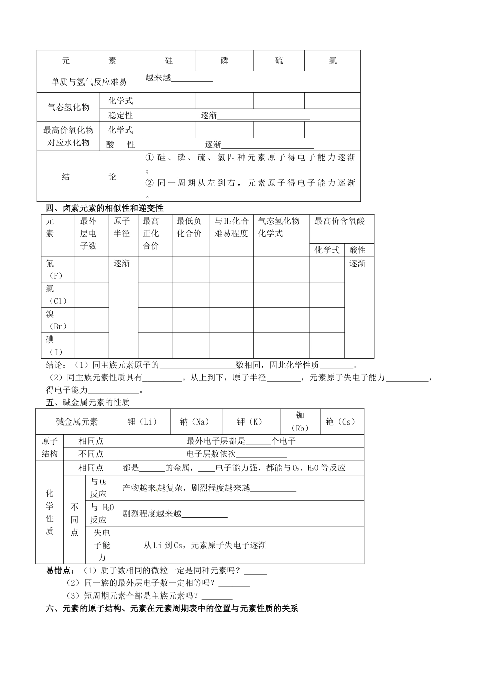 山东省武城县第二中学高中化学《第一章 原子结构与元素周期》学案 鲁科版必修2_第2页