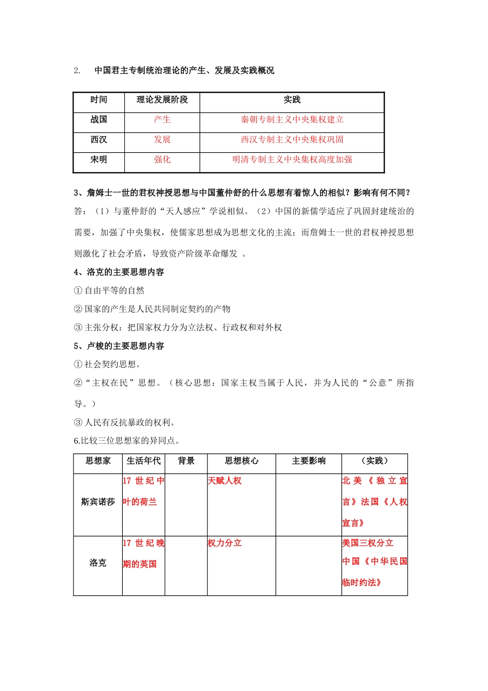 高中历史第一单元专制理论与民主思想的冲突学案与测试选修二_第2页