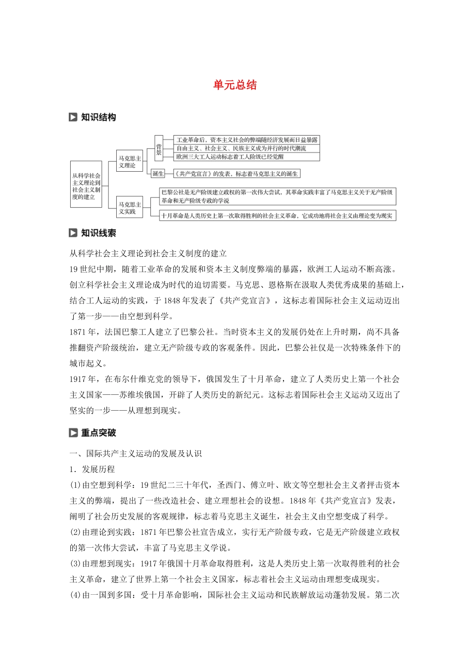 高中历史 第五单元 从科学社会主义理论到社会主义单元总结学案（含解析）新人教版必修1-新人教版高一必修1历史学案_第1页