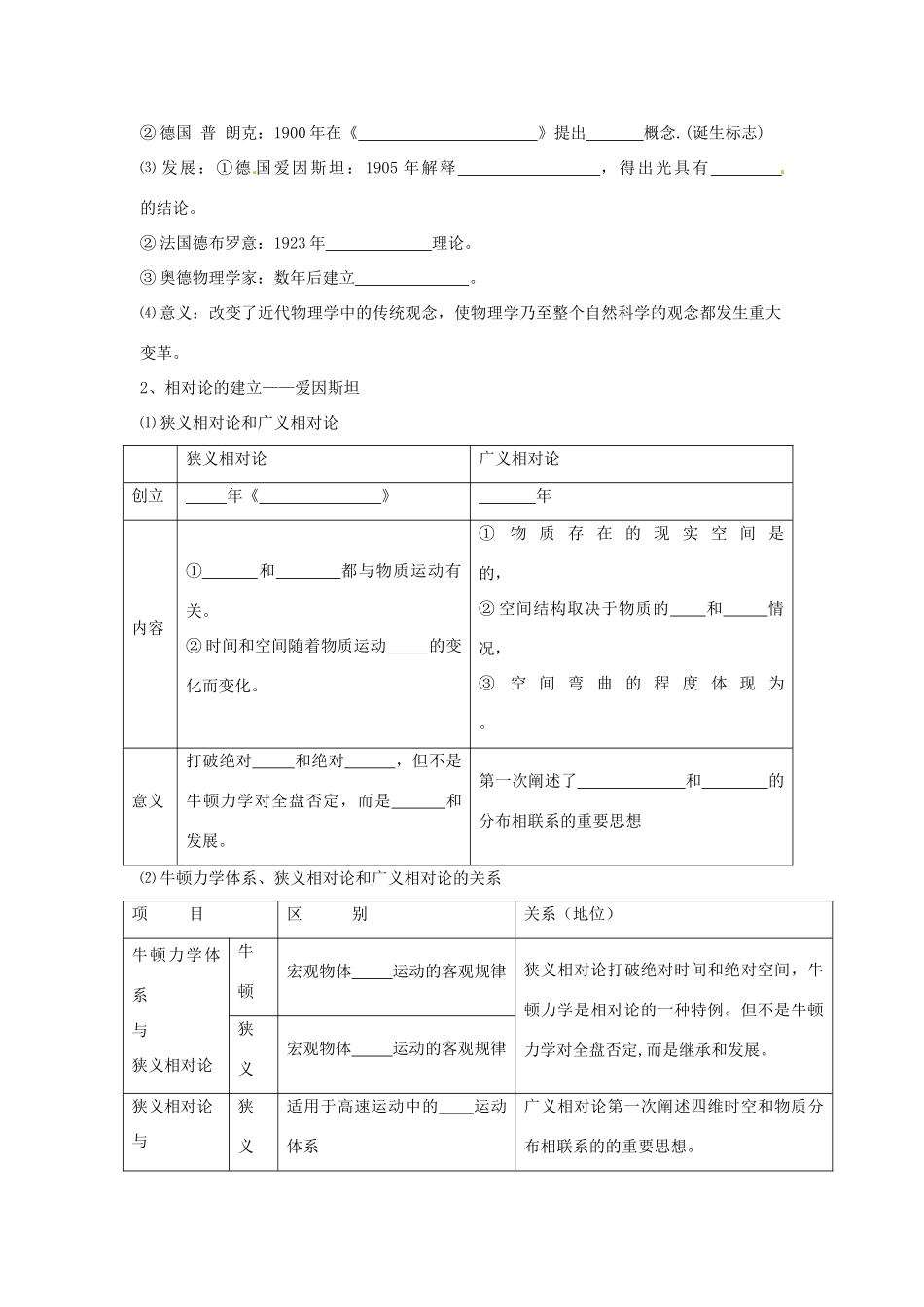 山东省泰安市岱岳区徂徕镇第一中学高中历史 近代物理学的奠基人和革命者学案 人民版版必修3_第2页