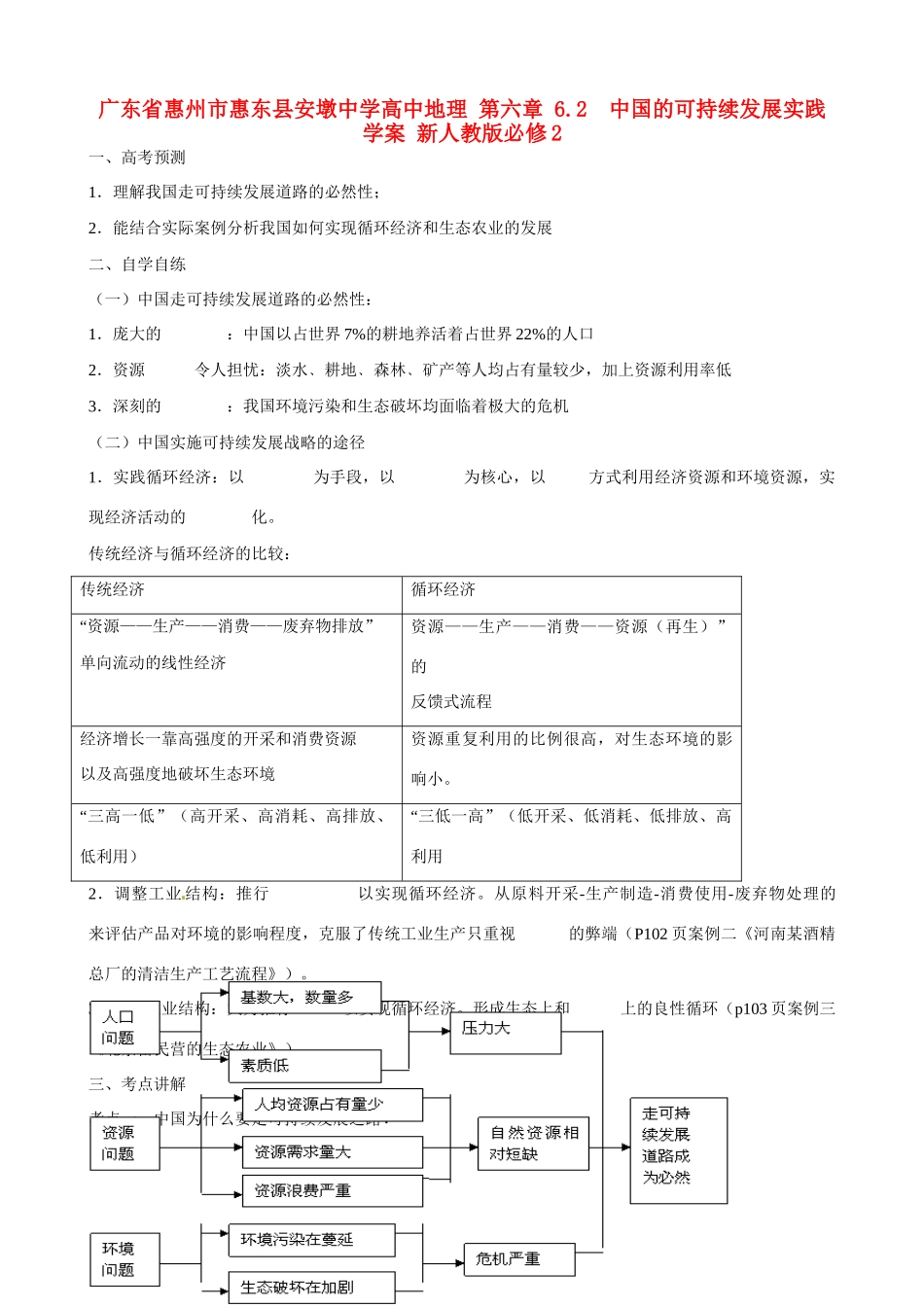 广东省惠州市惠东县安墩中学高中地理 第六章 6.2  中国的可持续发展实践学案 新人教版必修2_第1页