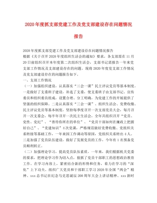 2024年度抓支部党建工作及党支部建设存在问题情况报告 