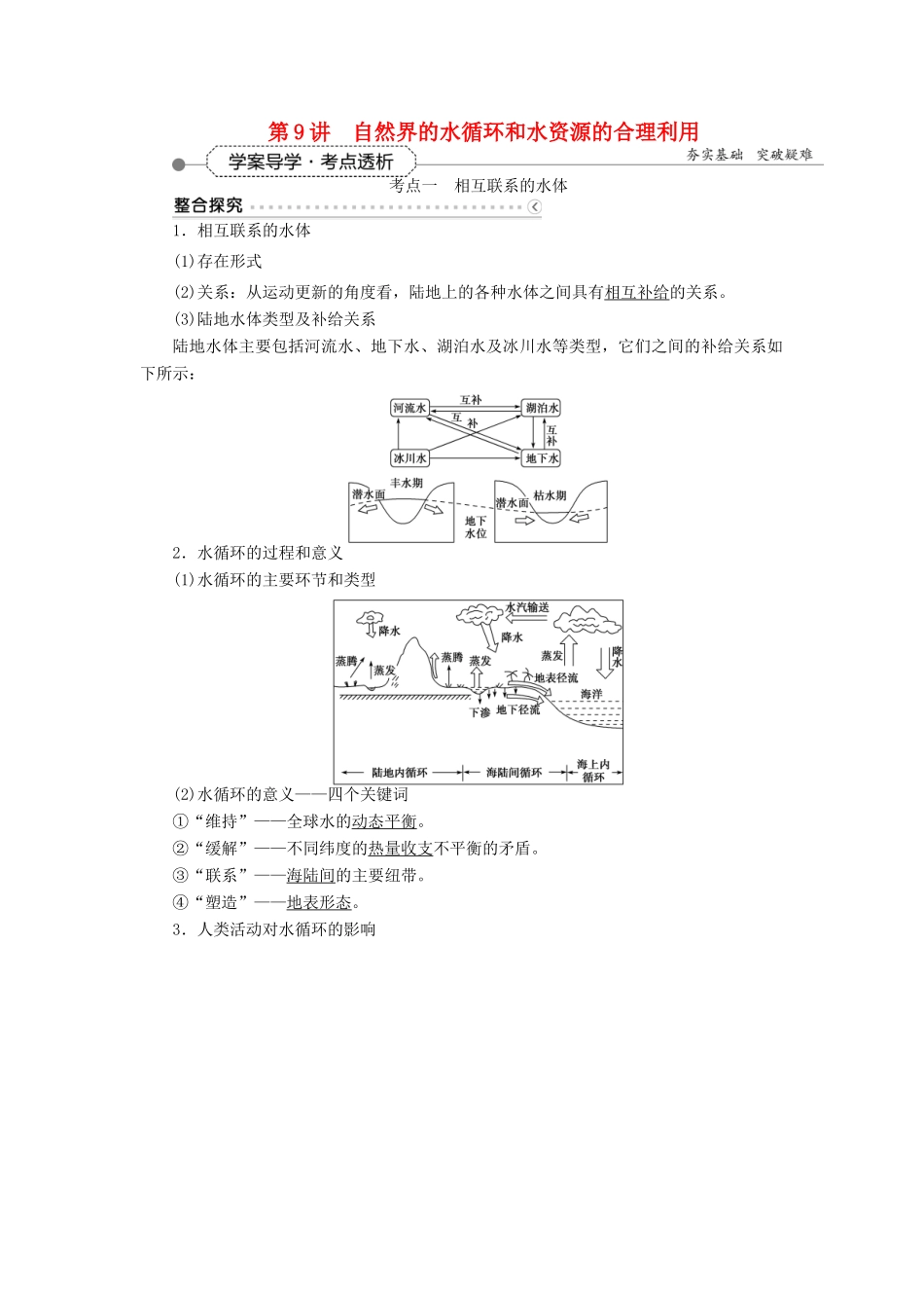 优化方案（福建专用）高考地理总复习 第三章 第9讲 自然界的水循环和水资源的合理利用学案-人教版高三全册地理学案_第1页