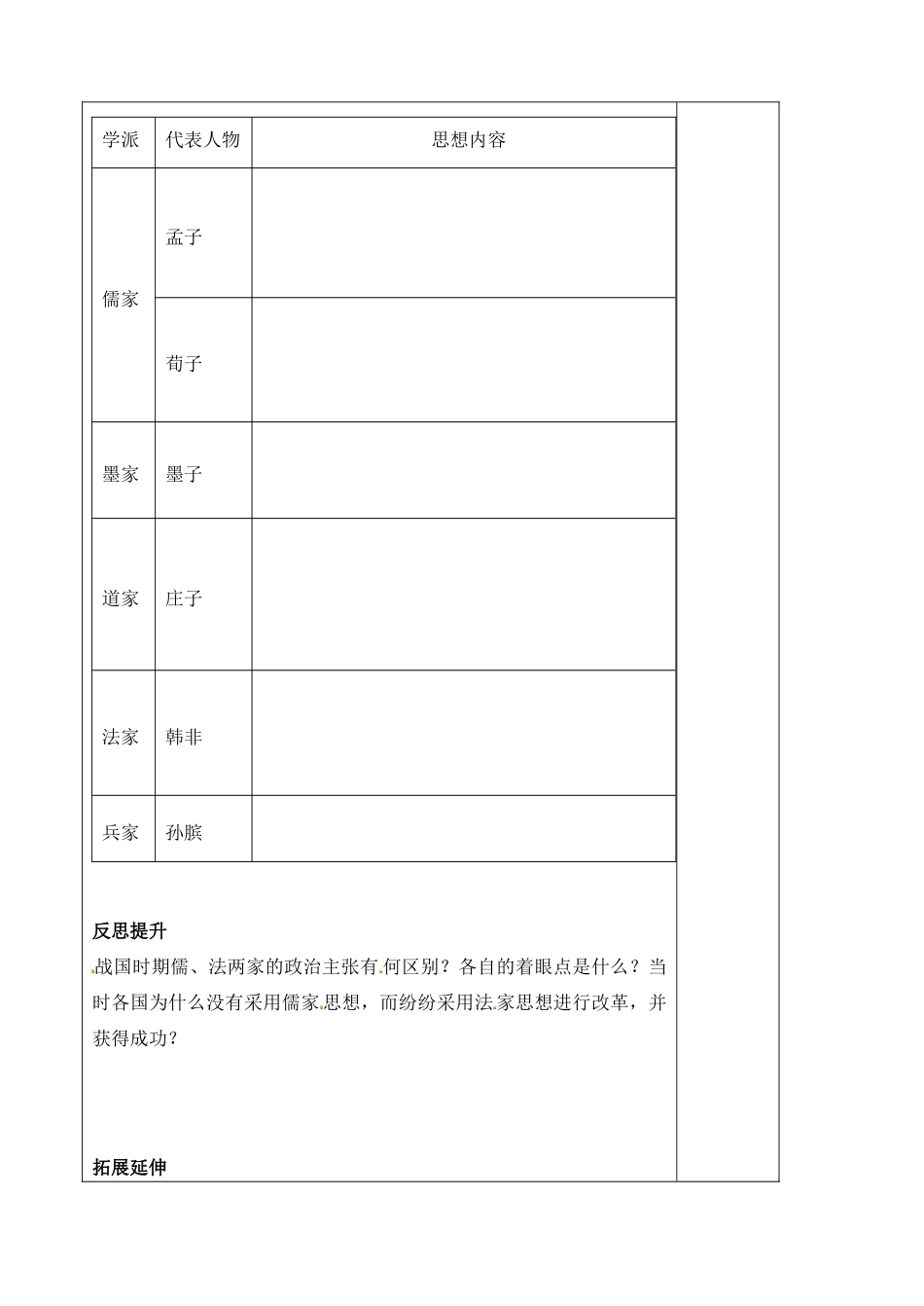 山东省泰安市肥城市第三中学高中历史 战国时期的百家争鸣学案 岳麓版必修3_第3页