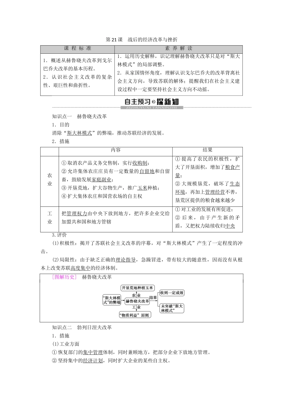 高中历史 第7单元 苏联的社会主义建设 第21课 战后的经济改革与挫折学案 北师大版必修2-北师大版高一必修2历史学案_第1页