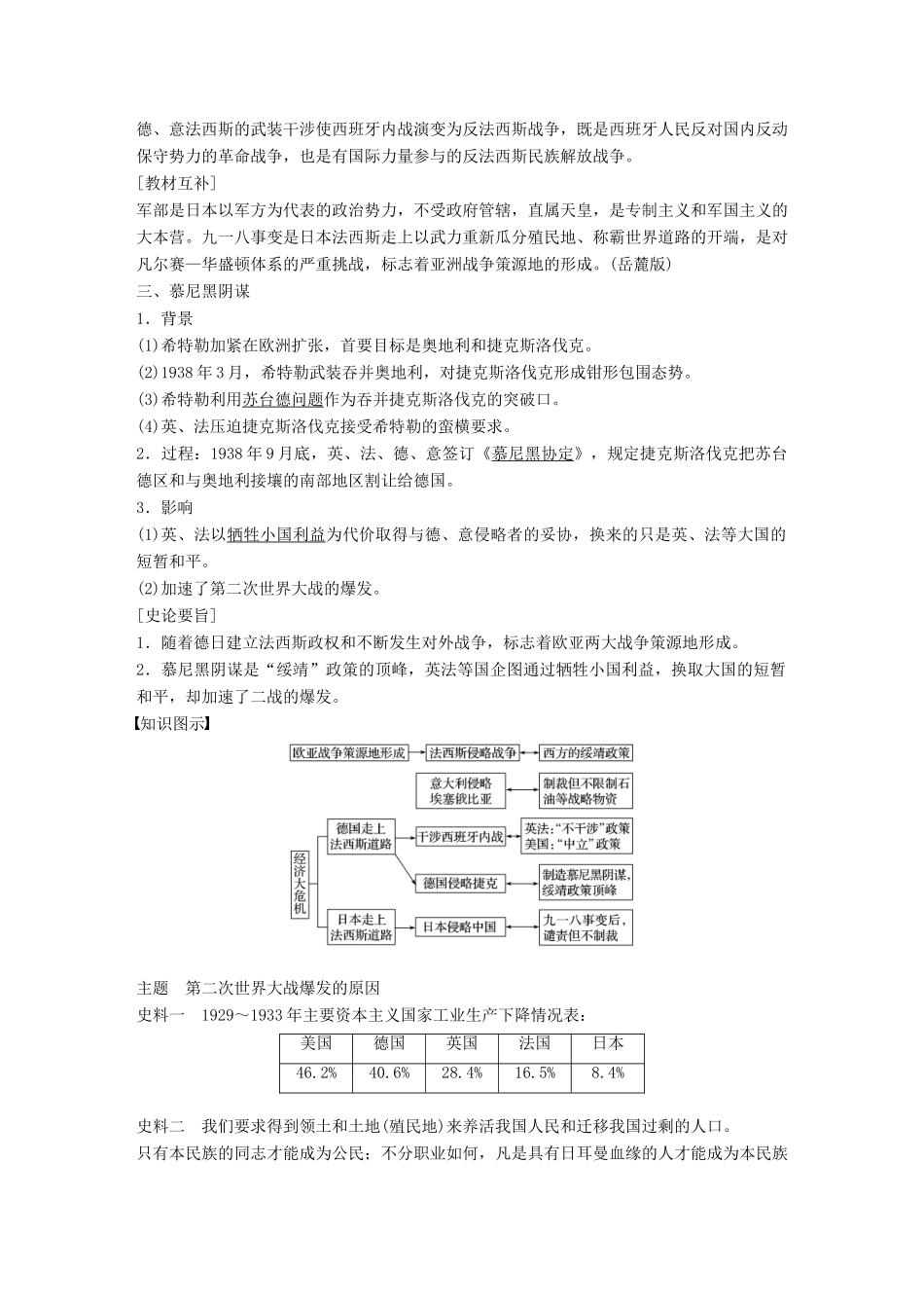 高中历史 专题三 第二次世界大战 第1课 第二次世界大战前夜学案 新人教版选修3-新人教版高二选修3历史学案_第3页