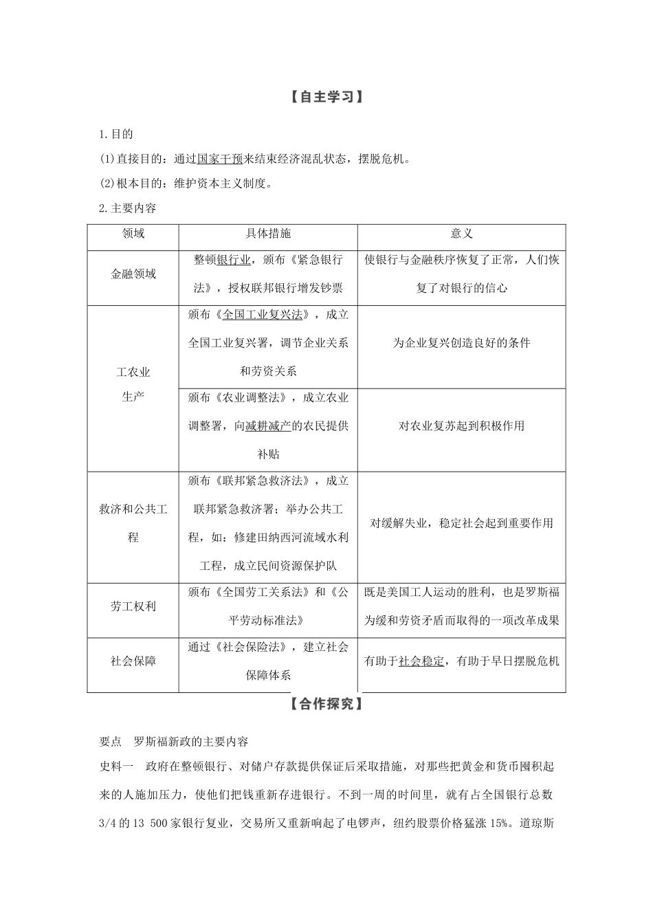 高中历史 专题六 罗斯福新政与当代资本主义 课时一“自由放任”的美国和罗斯福新政学案 人民版必修2-人民版高一必修2历史学案_第3页