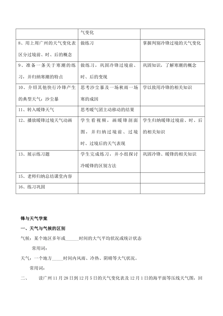 广东省广州市第六中学高一地理 常见天气系统（第一课时）学案 新人教版_第3页