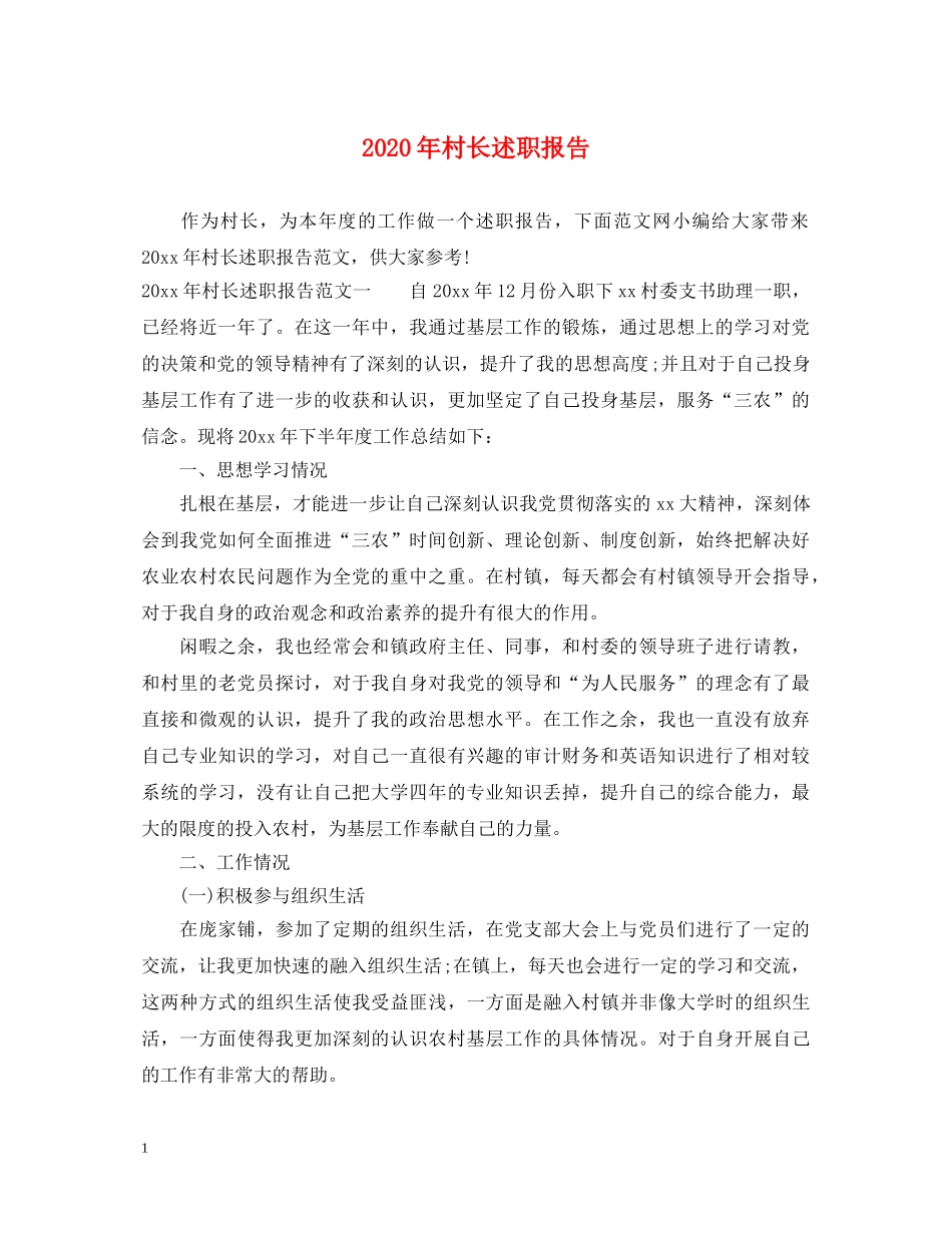 2024年村长述职报告 _第1页