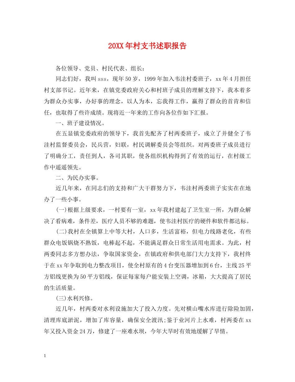 20XX年村支书述职报告 (000001)_第1页