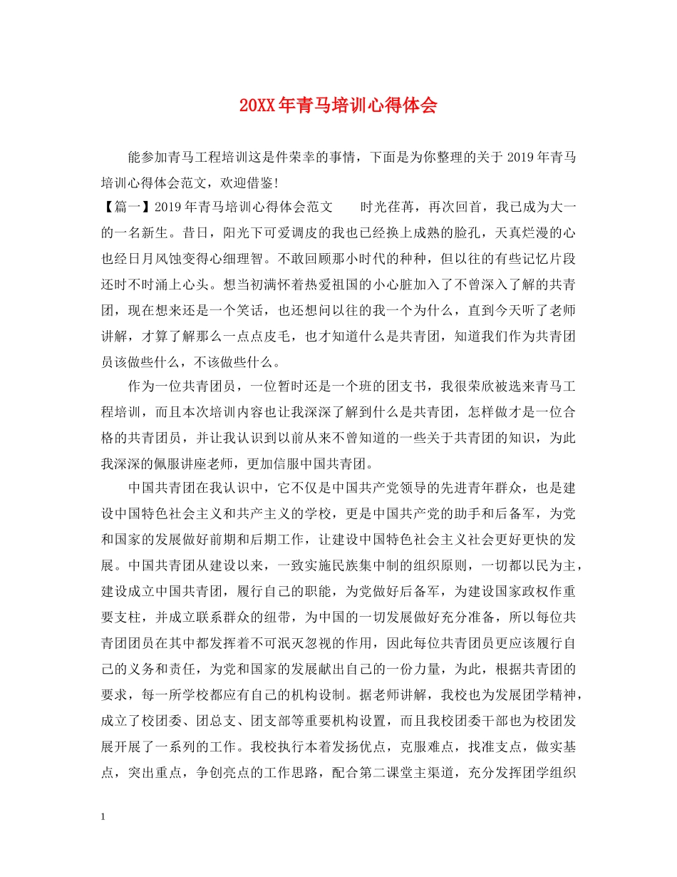 20XX年青马培训心得体会 _第1页