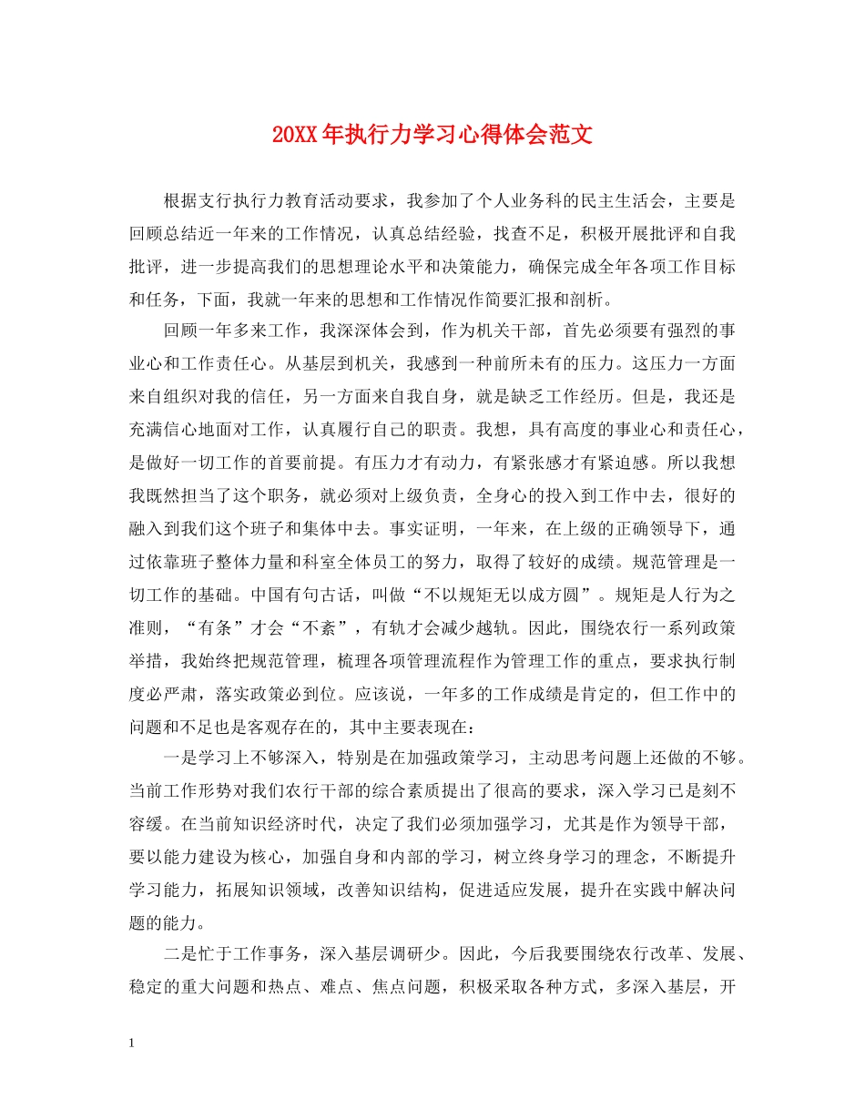 20XX年执行力学习心得体会范文 _第1页