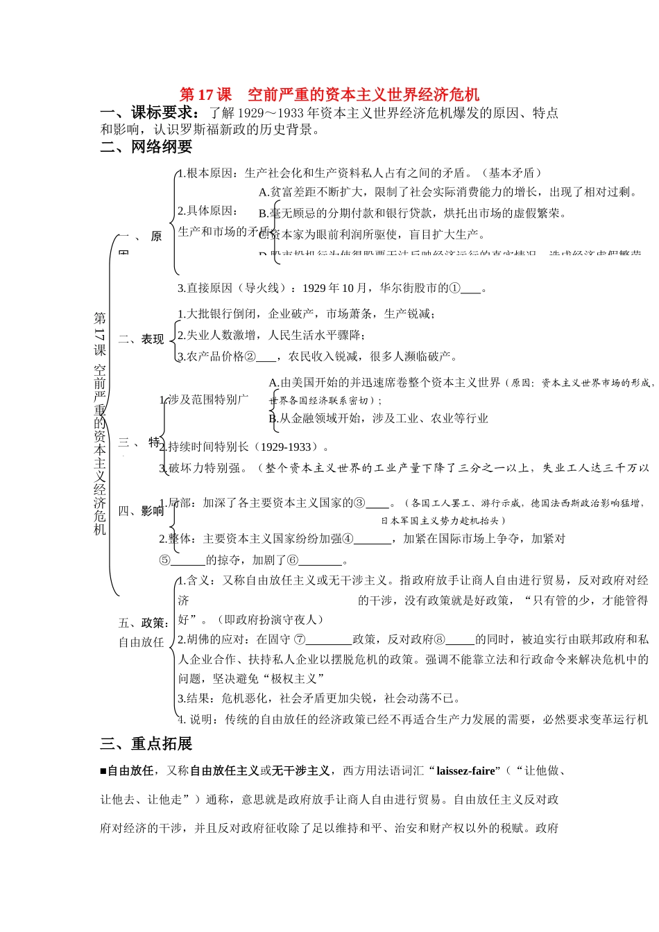 河南省济源第一中学高中历史 第17课 空前严重的资本主义世界经济危机导学案 新人教版必修2_第1页