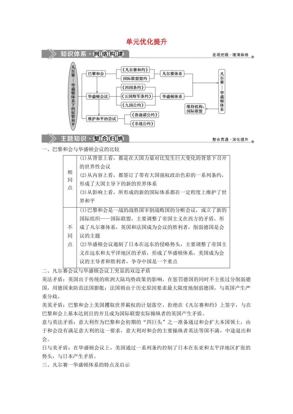 高中历史 第二单元 凡尔赛—华盛顿体系下的短暂和平单元优化提升学案 岳麓版选修3-岳麓版高二选修3历史学案_第1页