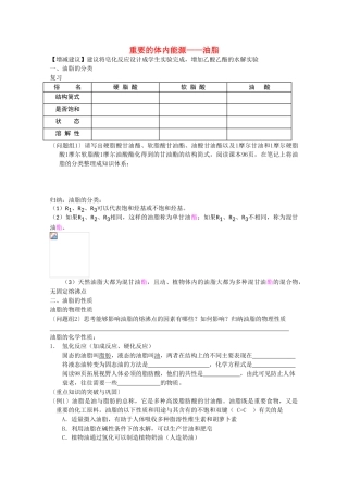高中化学《重要的体内能源——油脂》学案3 新人教版选修1