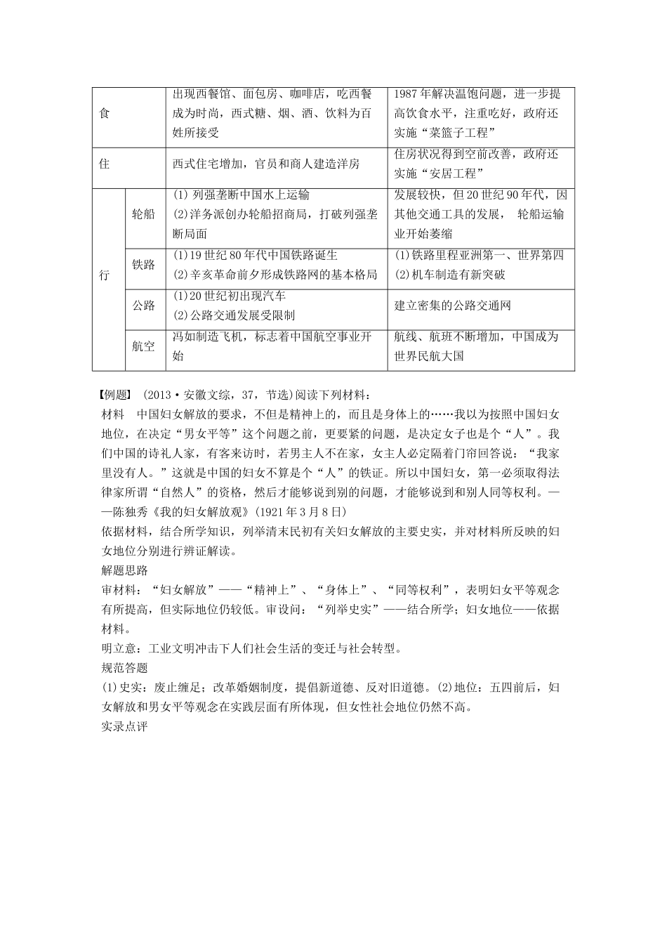高中历史 专题四 中国近现代社会生活的变迁 课时4 专题学习总结学案 人民版必修2-人民版高一必修2历史学案_第3页