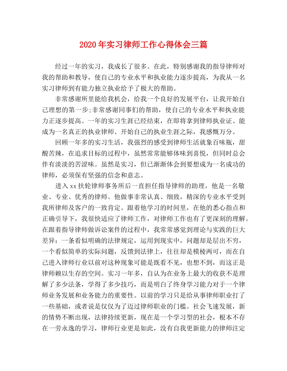 2024年实习律师工作心得体会三篇 _第1页