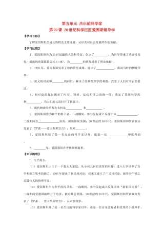 高中历史：5.20《20世纪科学巨匠爱因斯坦》学案（岳麓版选修4）