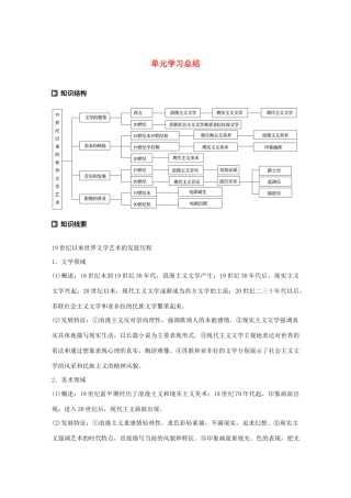 高中历史 第8单元 19世纪以来的世界文学艺术单元学习总结学案（含解析）北师大版必修3-北师大版高二必修3历史学案