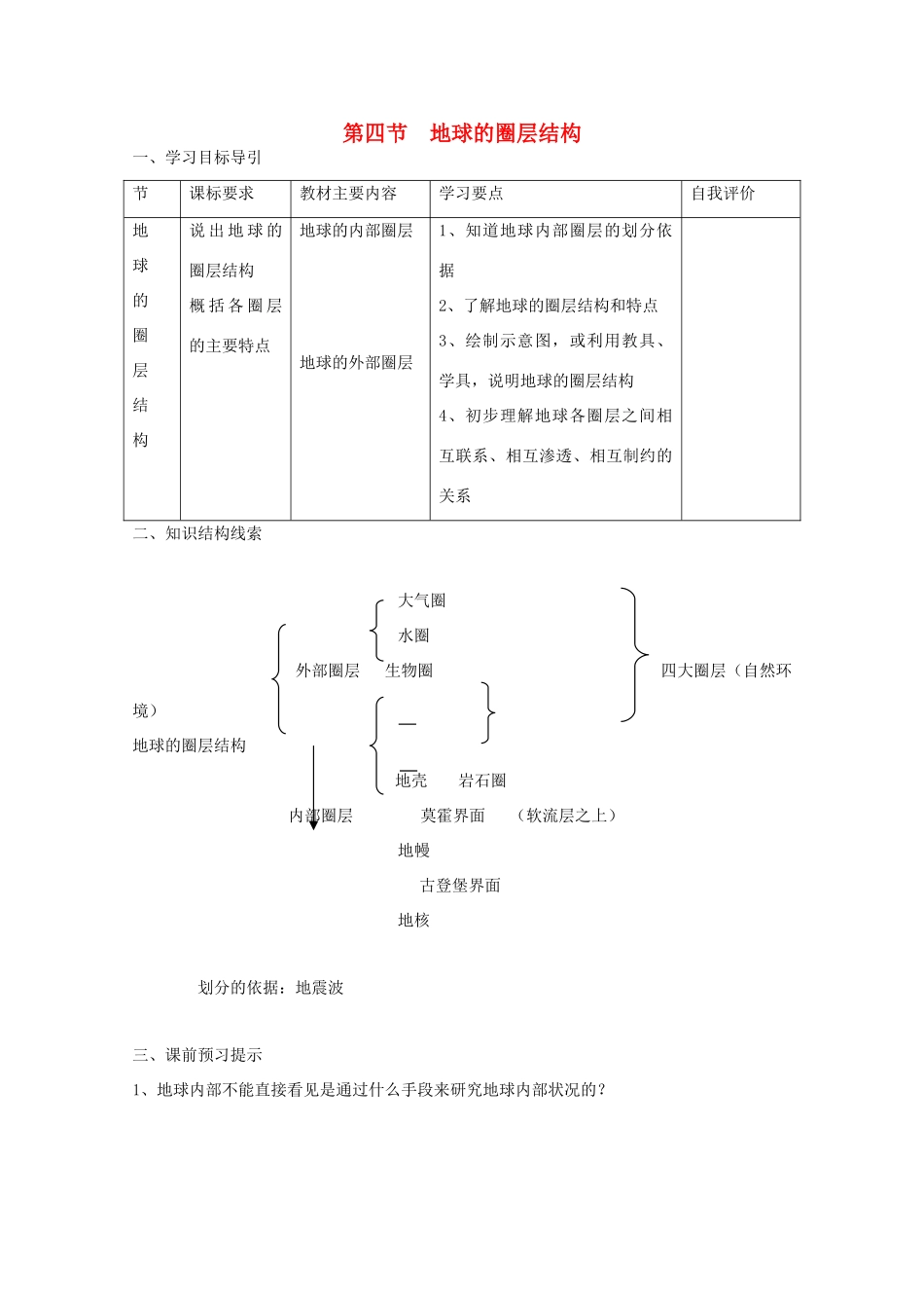 内蒙古赤峰二中高中地理 第一章第四节地球的圈层结构学案1 新人教版必修1_第1页