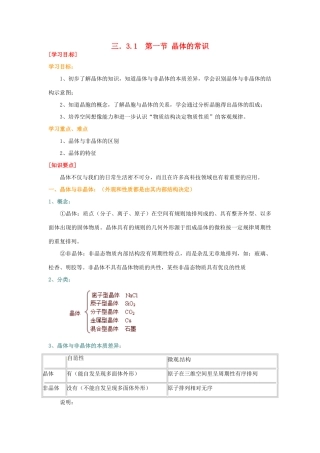 高中化学《晶体的常识》导学设计 新人教版选修4