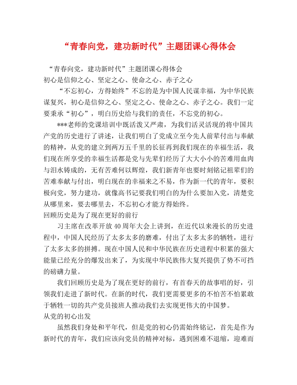 “青春向党，建功新时代”主题团课心得体会 _第1页