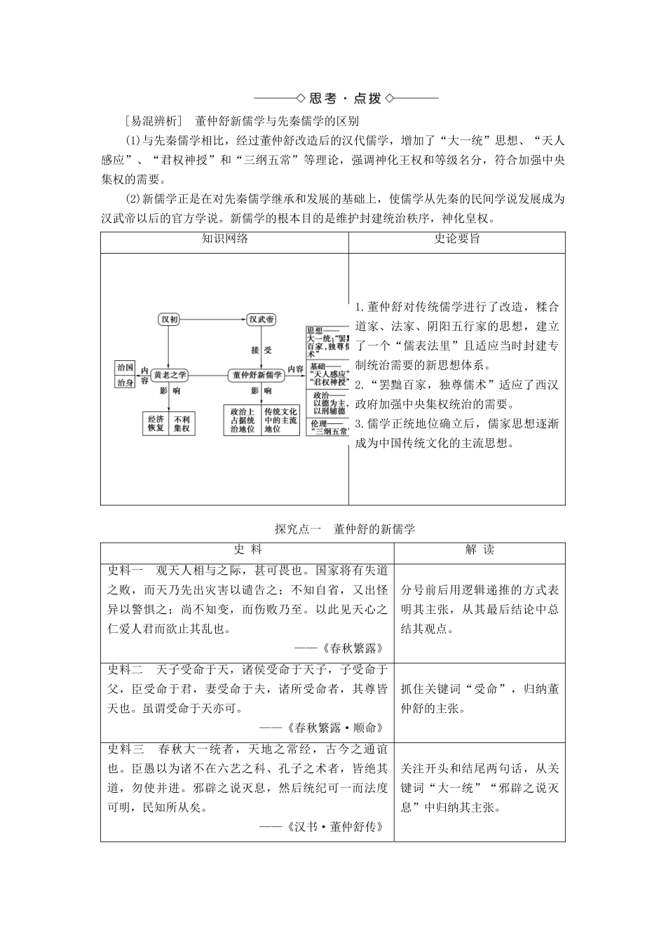 高中历史 第1单元 中国古代思想宝库 第3课 汉代的思想大一统学案 岳麓版必修3-岳麓版高二必修3历史学案_第2页