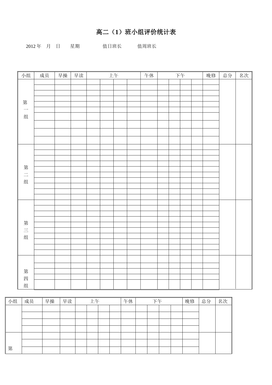 班级小组评价统计表_第1页