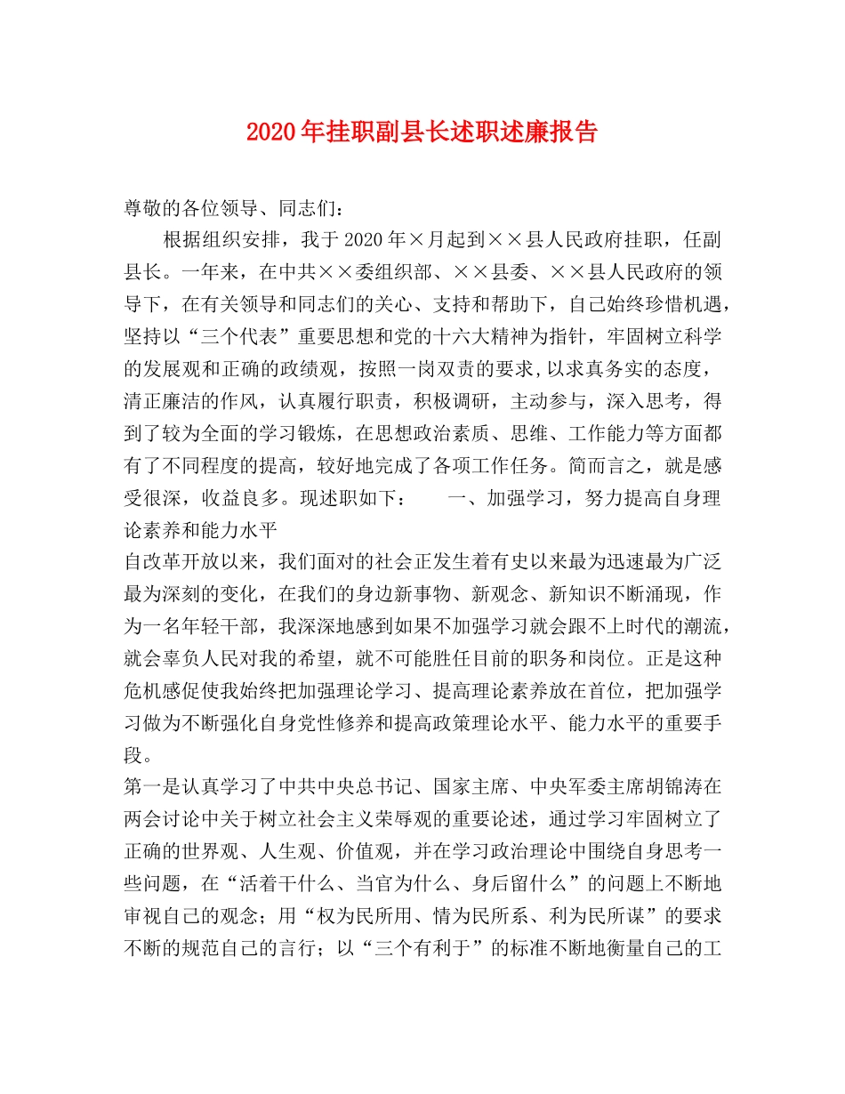 2024年挂职副县长述职述廉报告 _第1页