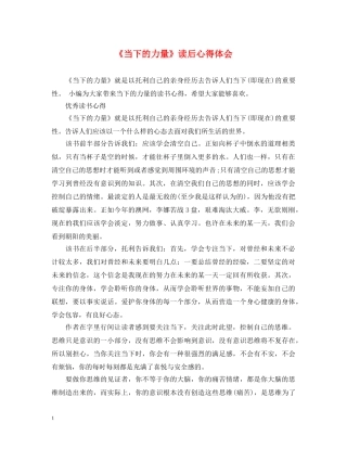 《当下的力量》读后心得体会 