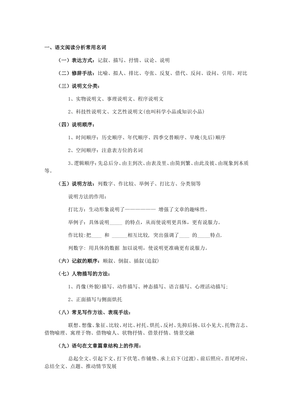 语文阅读分析常用名词_第1页