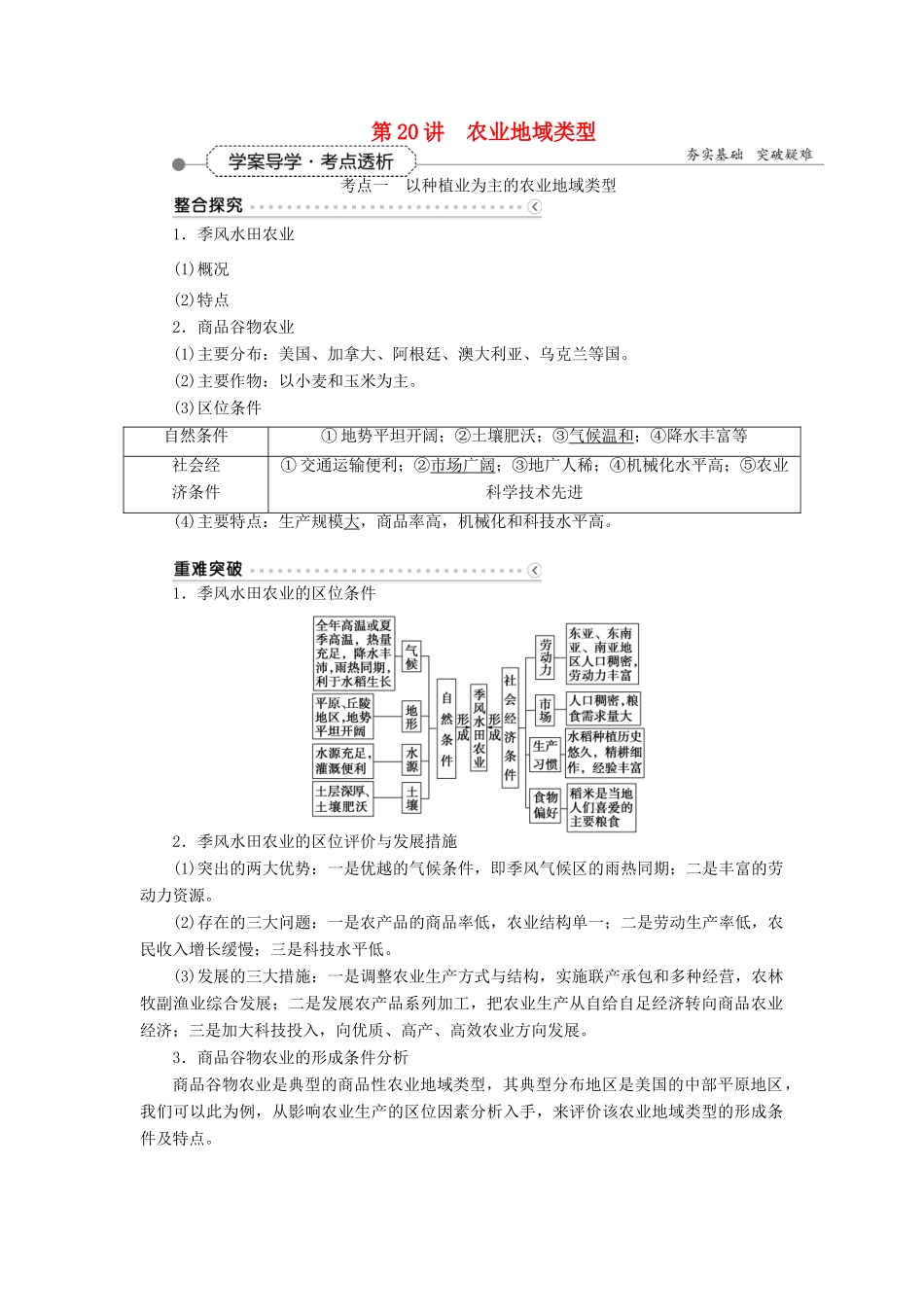 优化方案（福建专用）高考地理总复习 第八章 第20讲 农业地域类型学案-人教版高三全册地理学案_第1页