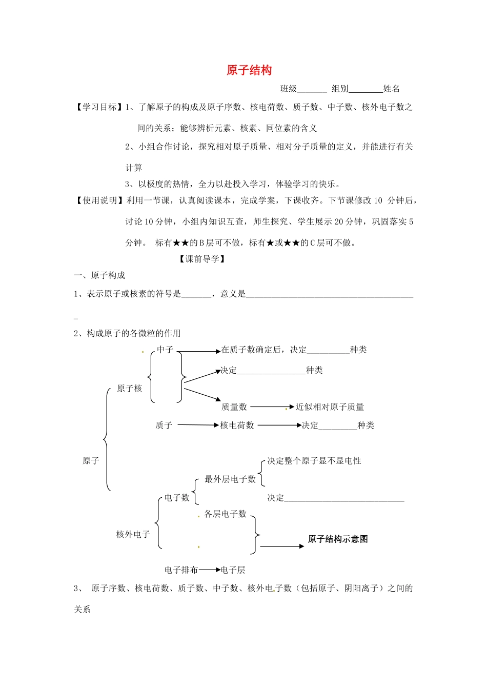 山东省昌乐二中高三化学一轮复习《原子结构》学案-人教版高三全册化学学案_第1页