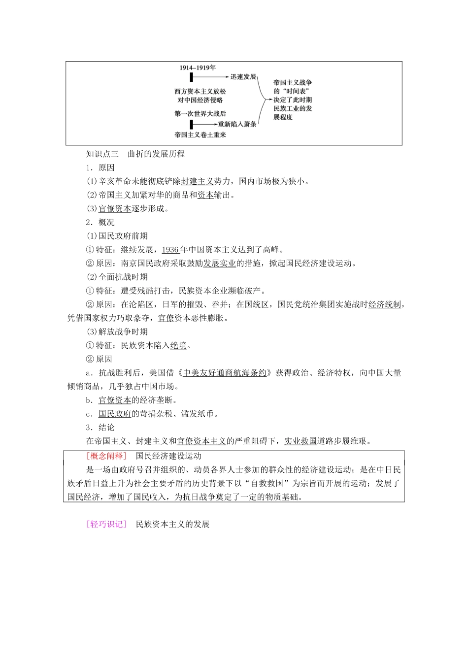 高中历史 第2单元 近代中国资本主义的曲折发展 第7课 民族资本主义的曲折发展学案 北师大版必修2-北师大版高一必修2历史学案_第2页