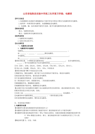 山东省临朐县实验中学高三化学 电解质复习学案