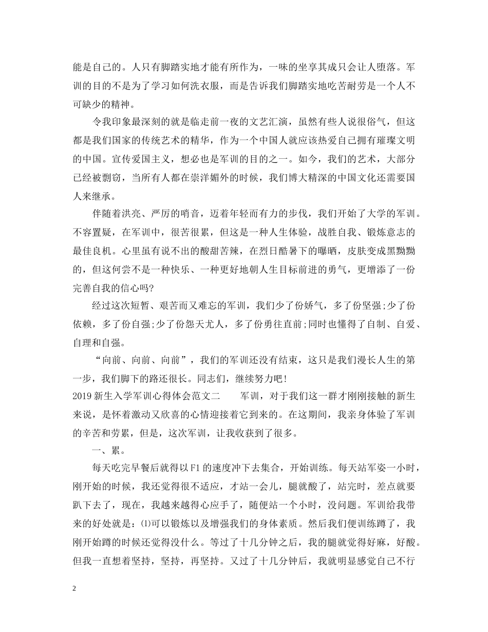 20XX年新生入学军训心得体会范文 _第2页