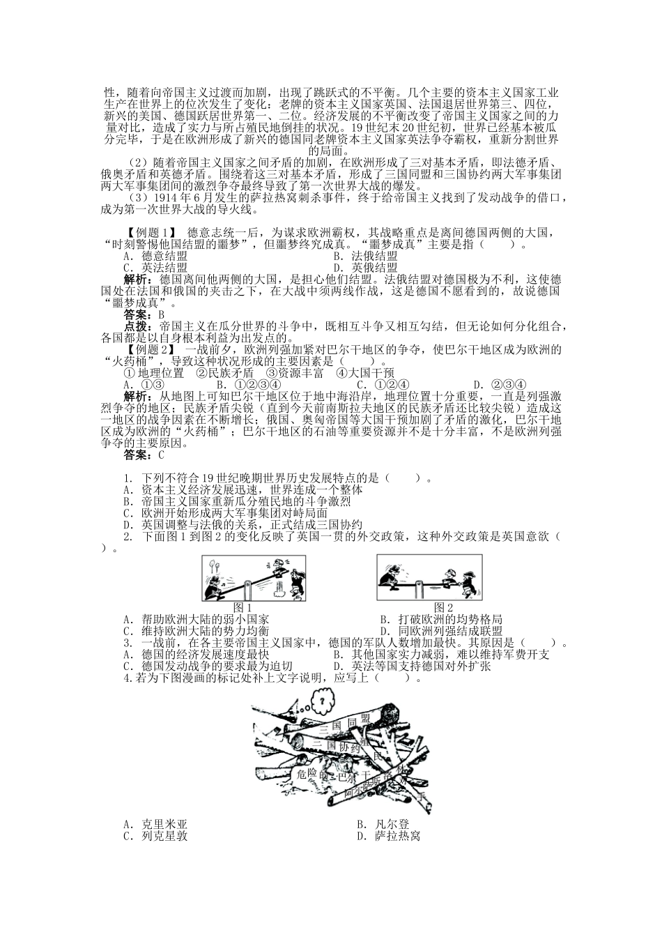 高中历史 专题一 第一次世界大战 一 滑向世界性大战的深渊学案2 人民版选修3-人民版高二选修3历史学案_第3页