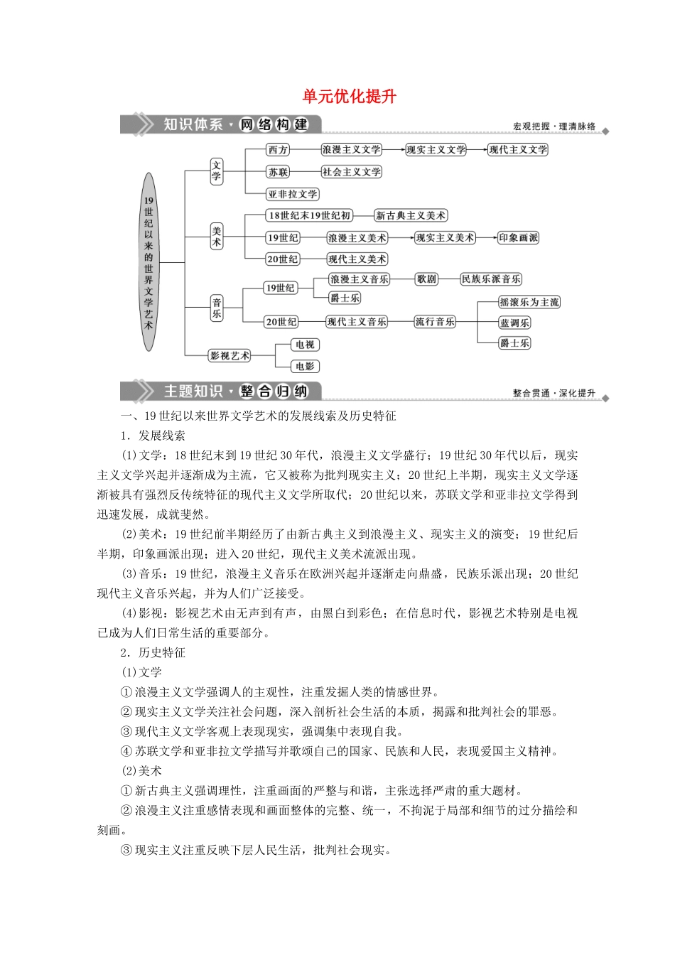 高中历史 第八单元 19世纪以来的世界文学艺术优化提升学案 北师大版必修3-北师大版高一必修3历史学案_第1页