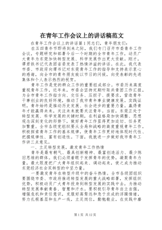 在青年工作会议上的讲话发言稿范文