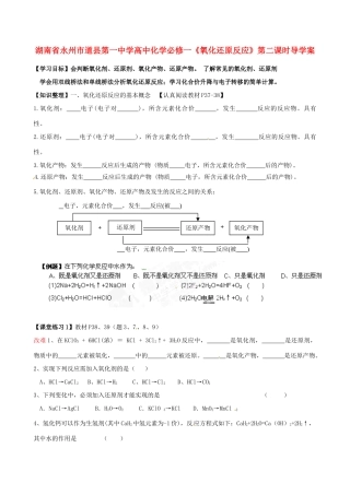 湖南省永州市道县第一中学高中化学《氧化还原反应》第二课时导学案 新人教版必修1