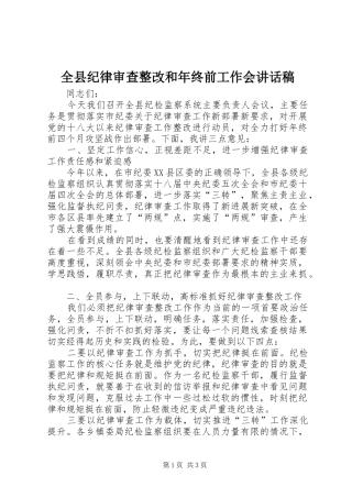 全县纪律审查整改和年终前工作会的讲话发言稿