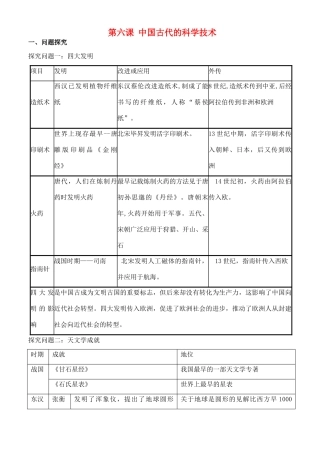 高中历史 第6课 中国古代的科学技术学案 岳麓版必修3